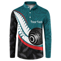 Personalised Aotearoa Lawn Bowls Button Sweatshirt Maori and Silver Fern Sporty Style Teal Color - Polynesian Pride