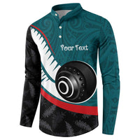 Personalised Aotearoa Lawn Bowls Button Sweatshirt Maori and Silver Fern Sporty Style Teal Color - Polynesian Pride