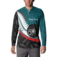 Personalised Aotearoa Lawn Bowls Button Sweatshirt Maori and Silver Fern Sporty Style Teal Color - Polynesian Pride