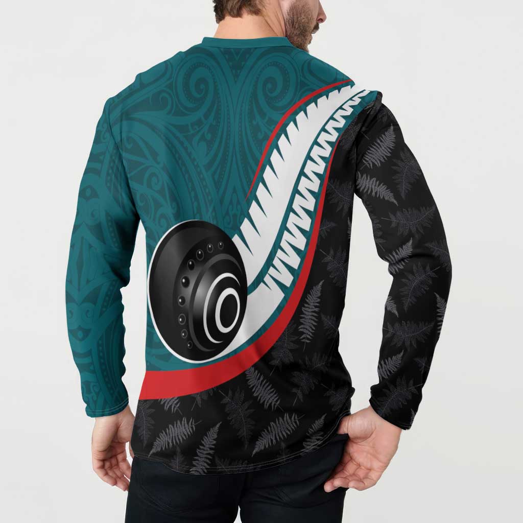 Personalised Aotearoa Lawn Bowls Button Sweatshirt Maori and Silver Fern Sporty Style Teal Color - Polynesian Pride
