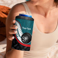Personalised Aotearoa Lawn Bowls 4 in 1 Can Cooler Tumbler Maori and Silver Fern Sporty Style Teal Color - Polynesian Pride