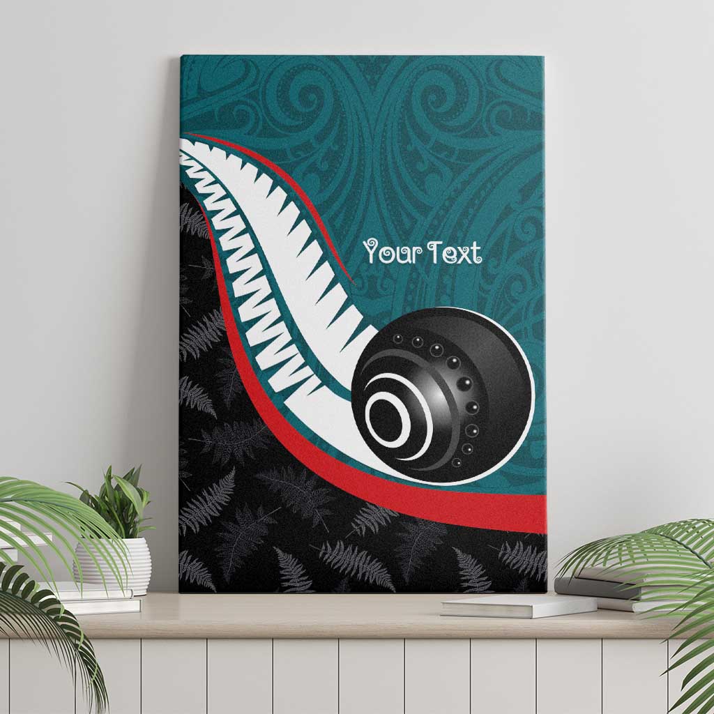 Personalised Aotearoa Lawn Bowls Canvas Wall Art Maori and Silver Fern Sporty Style Teal Color - Polynesian Pride