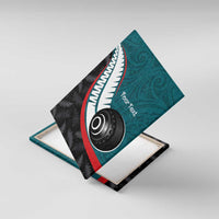 Personalised Aotearoa Lawn Bowls Canvas Wall Art Maori and Silver Fern Sporty Style Teal Color - Polynesian Pride