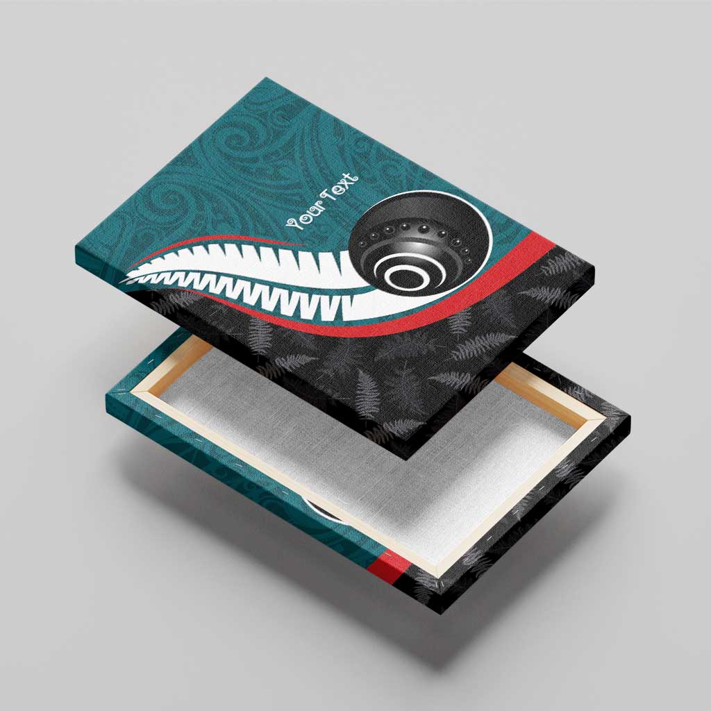 Personalised Aotearoa Lawn Bowls Canvas Wall Art Maori and Silver Fern Sporty Style Teal Color - Polynesian Pride