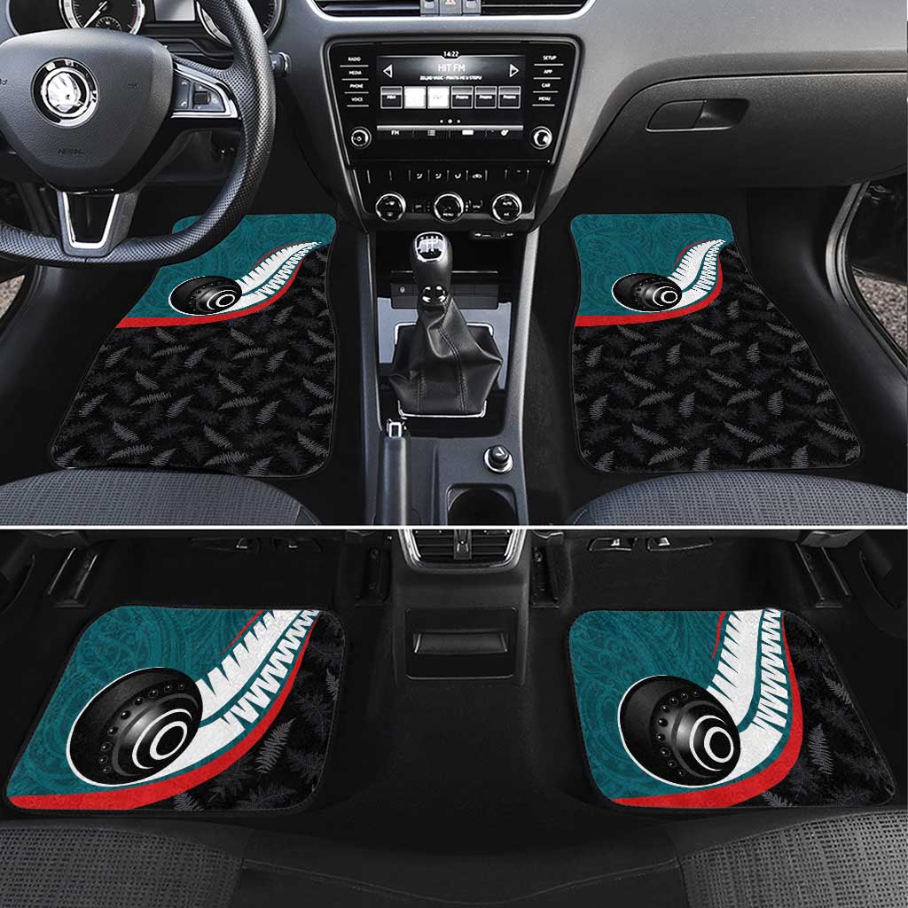 Aotearoa Lawn Bowls Car Mats Maori and Silver Fern Sporty Style Teal Color - Polynesian Pride