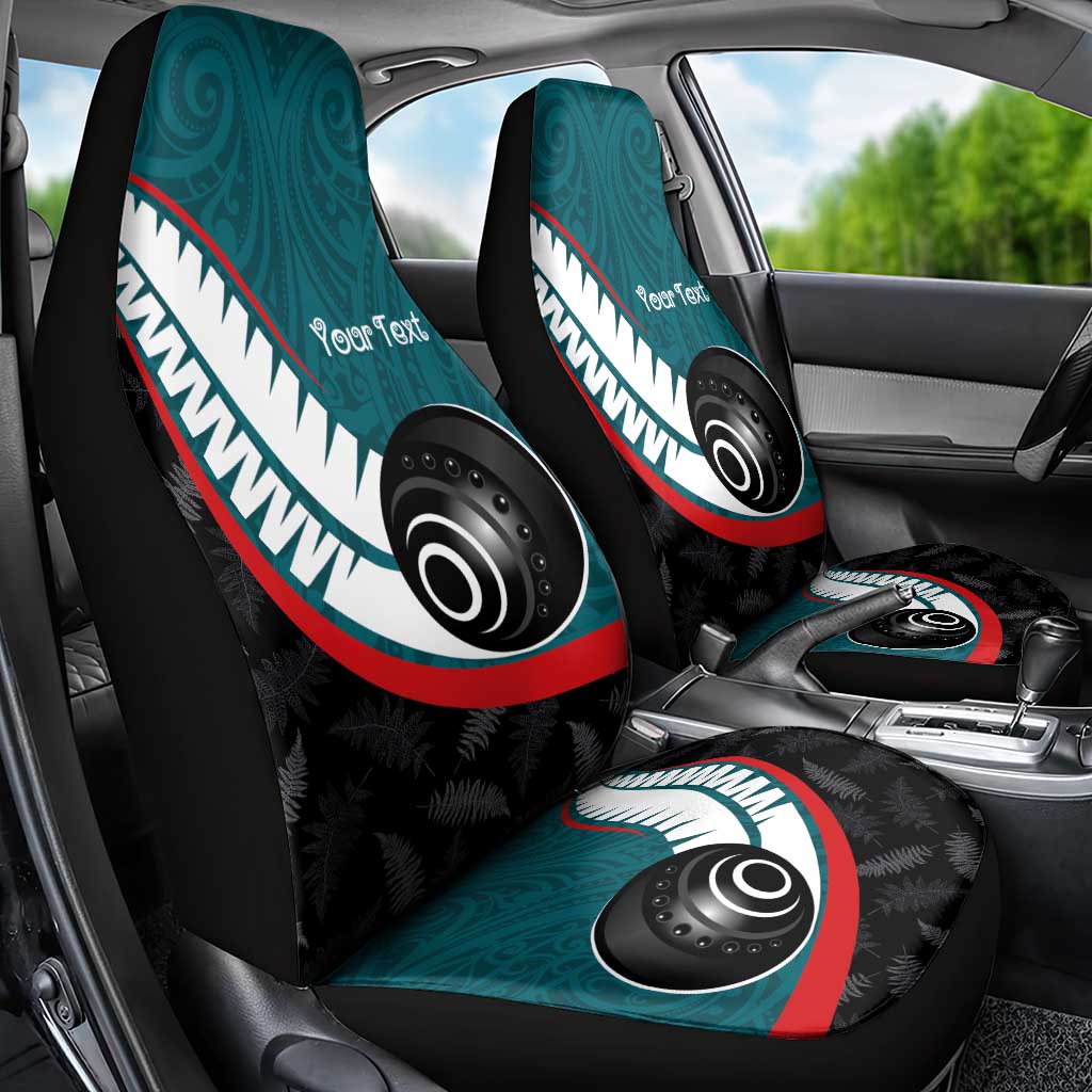 Personalised Aotearoa Lawn Bowls Car Seat Cover Maori and Silver Fern Sporty Style Teal Color - Polynesian Pride