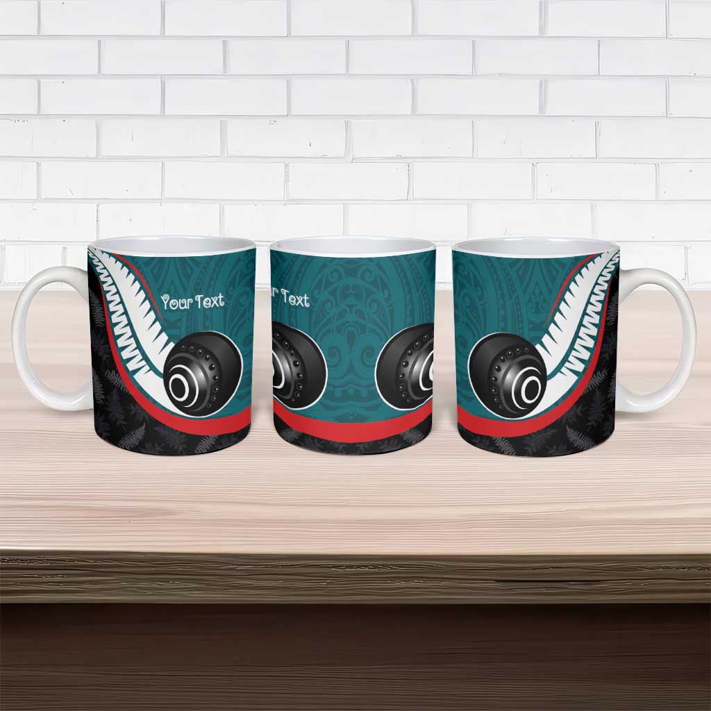 Personalised Aotearoa Lawn Bowls Ceramic Mug Maori and Silver Fern Sporty Style Teal Color - Polynesian Pride