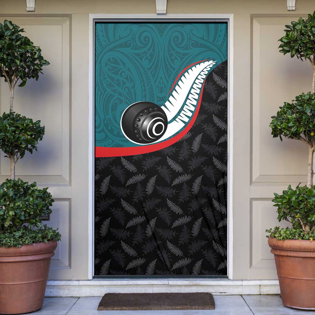 Aotearoa Lawn Bowls Door Cover Maori and Silver Fern Sporty Style Teal Color - Polynesian Pride