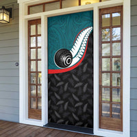 Aotearoa Lawn Bowls Door Cover Maori and Silver Fern Sporty Style Teal Color - Polynesian Pride