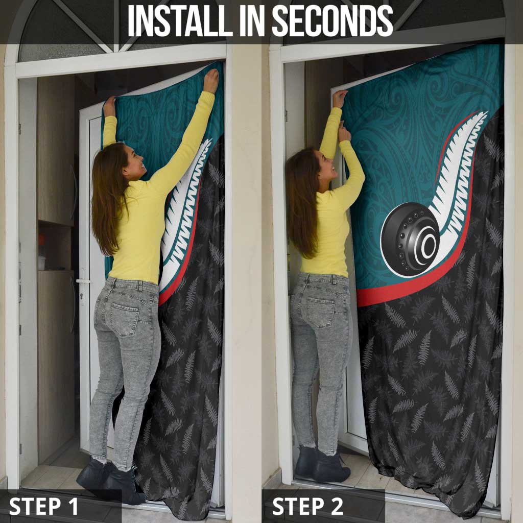 Aotearoa Lawn Bowls Door Cover Maori and Silver Fern Sporty Style Teal Color - Polynesian Pride