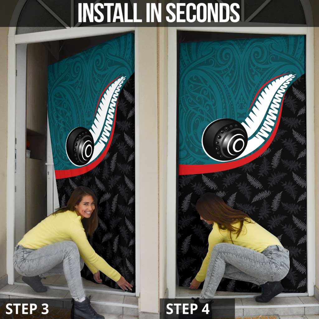 Aotearoa Lawn Bowls Door Cover Maori and Silver Fern Sporty Style Teal Color - Polynesian Pride