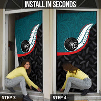 Aotearoa Lawn Bowls Door Cover Maori and Silver Fern Sporty Style Teal Color - Polynesian Pride