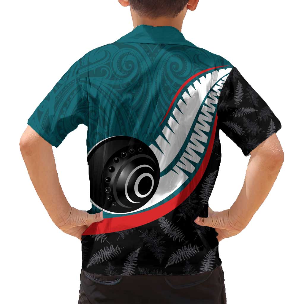 Personalised Aotearoa Lawn Bowls Family Matching Long Sleeve Bodycon Dress and Hawaiian Shirt Maori and Silver Fern Sporty Style Teal Color - Polynesian Pride
