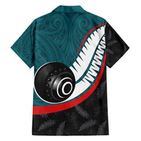 Personalised Aotearoa Lawn Bowls Family Matching Puletasi and Hawaiian Shirt Maori and Silver Fern Sporty Style Teal Color - Polynesian Pride