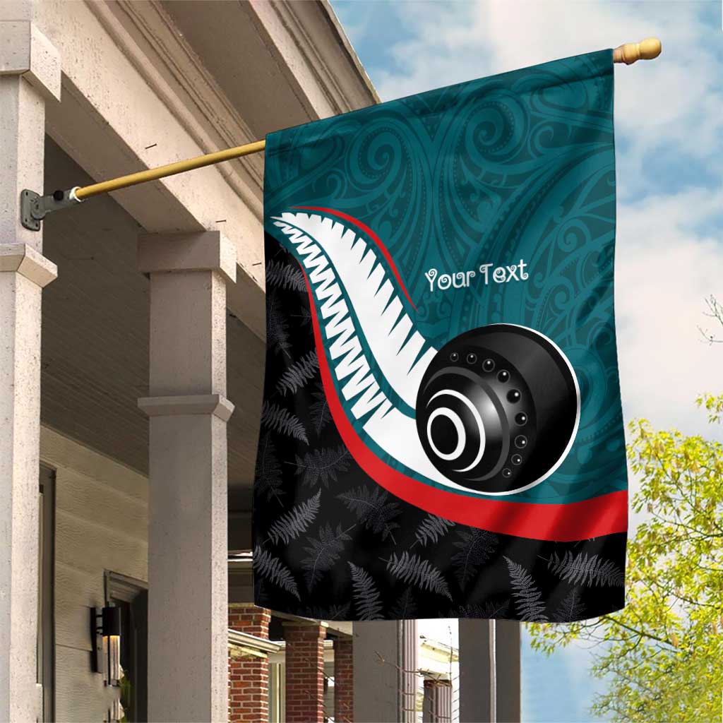 Personalised Aotearoa Lawn Bowls Garden Flag Maori and Silver Fern Sporty Style Teal Color - Polynesian Pride