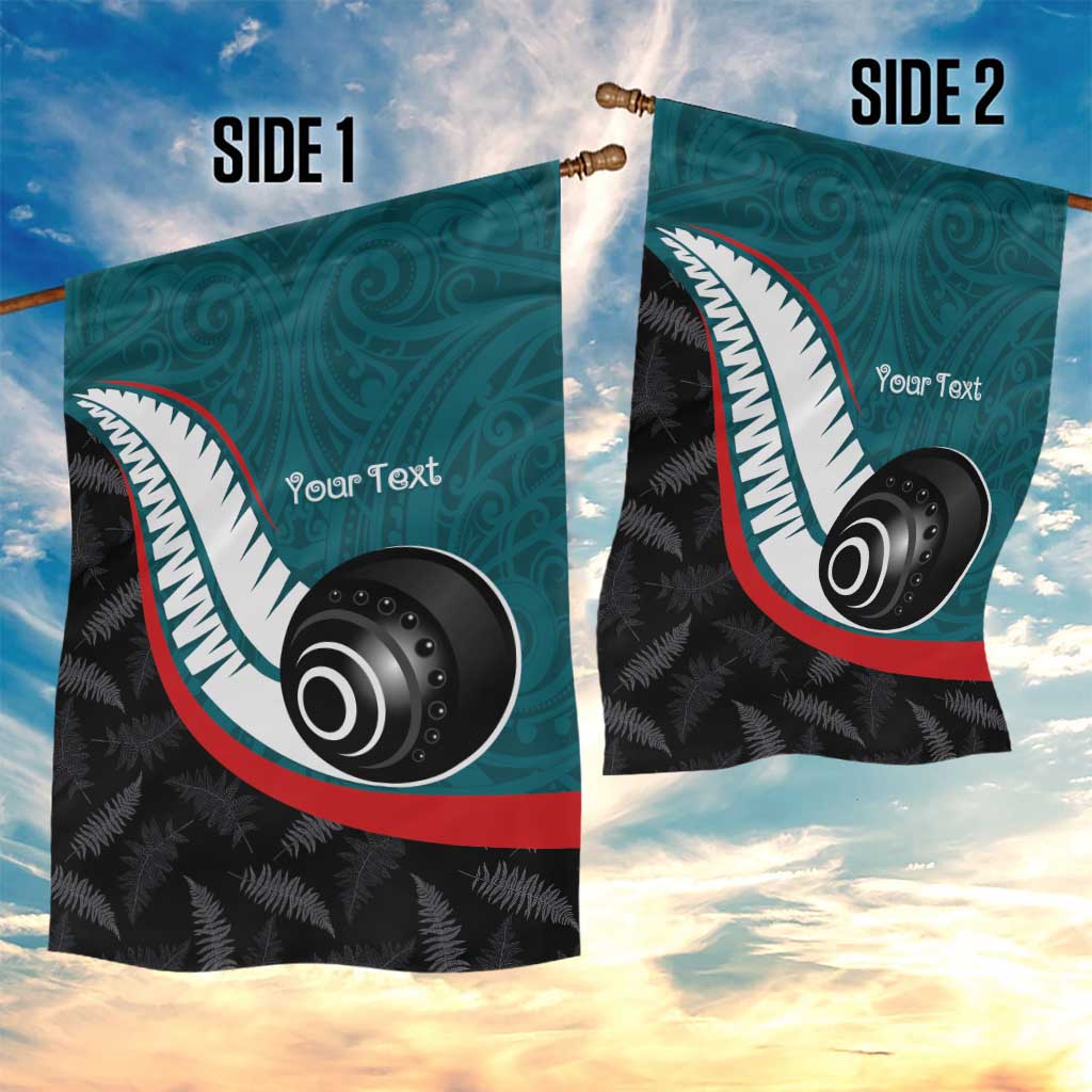 Personalised Aotearoa Lawn Bowls Garden Flag Maori and Silver Fern Sporty Style Teal Color - Polynesian Pride