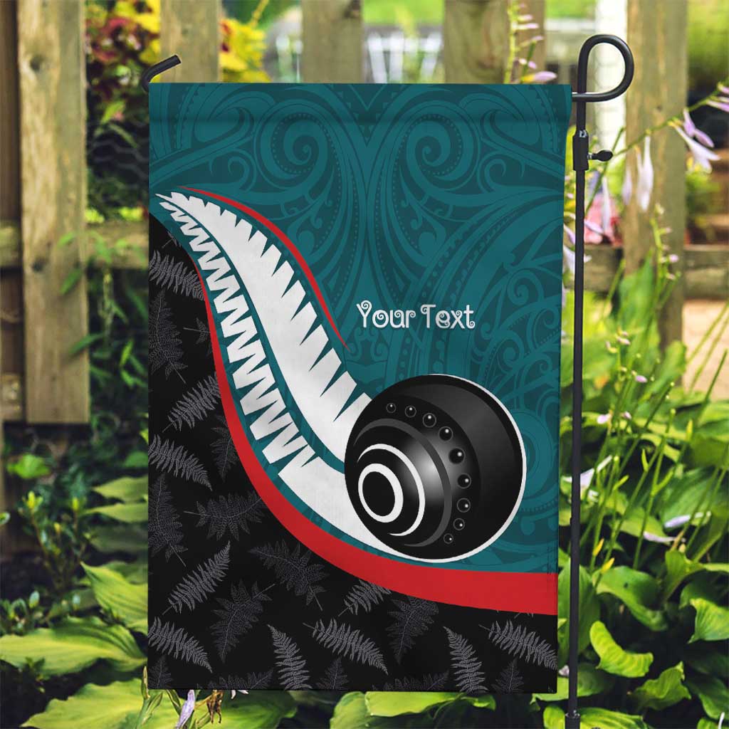 Personalised Aotearoa Lawn Bowls Garden Flag Maori and Silver Fern Sporty Style Teal Color - Polynesian Pride