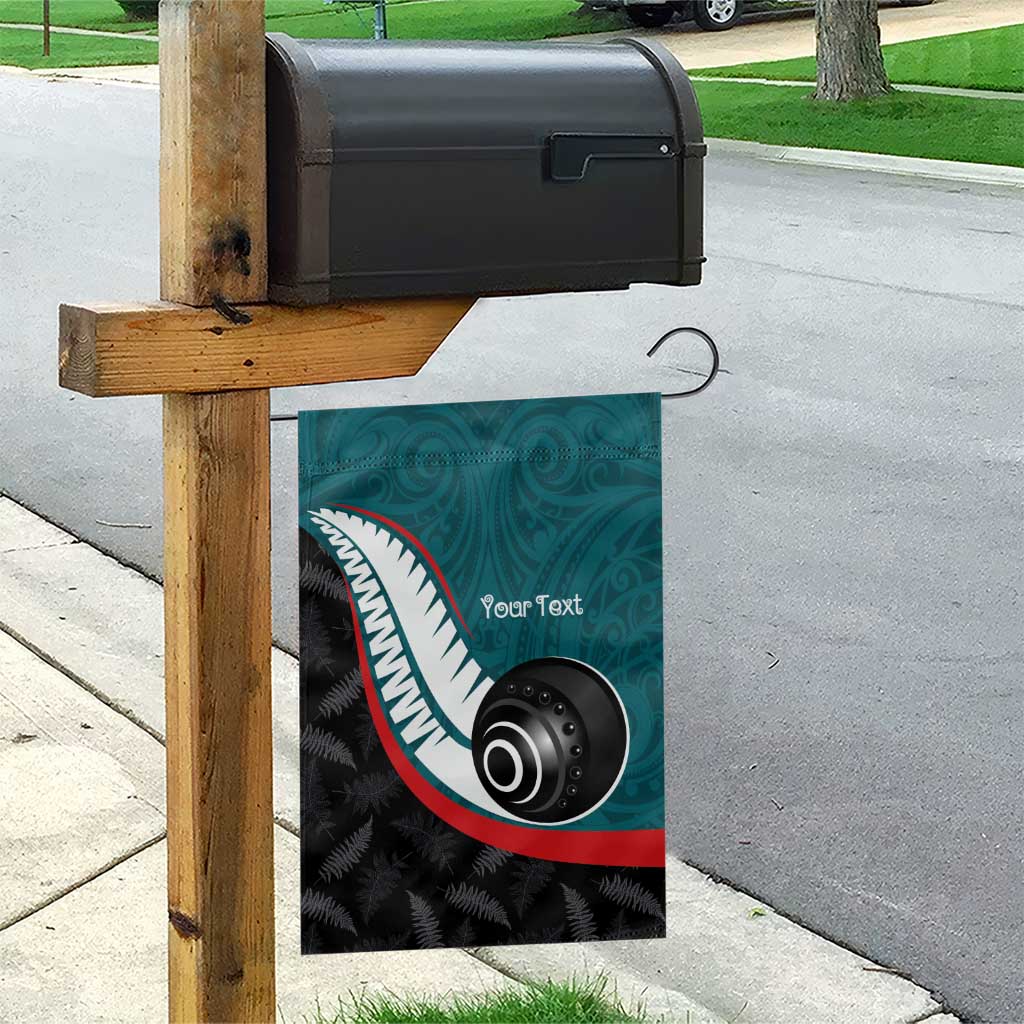 Personalised Aotearoa Lawn Bowls Garden Flag Maori and Silver Fern Sporty Style Teal Color - Polynesian Pride
