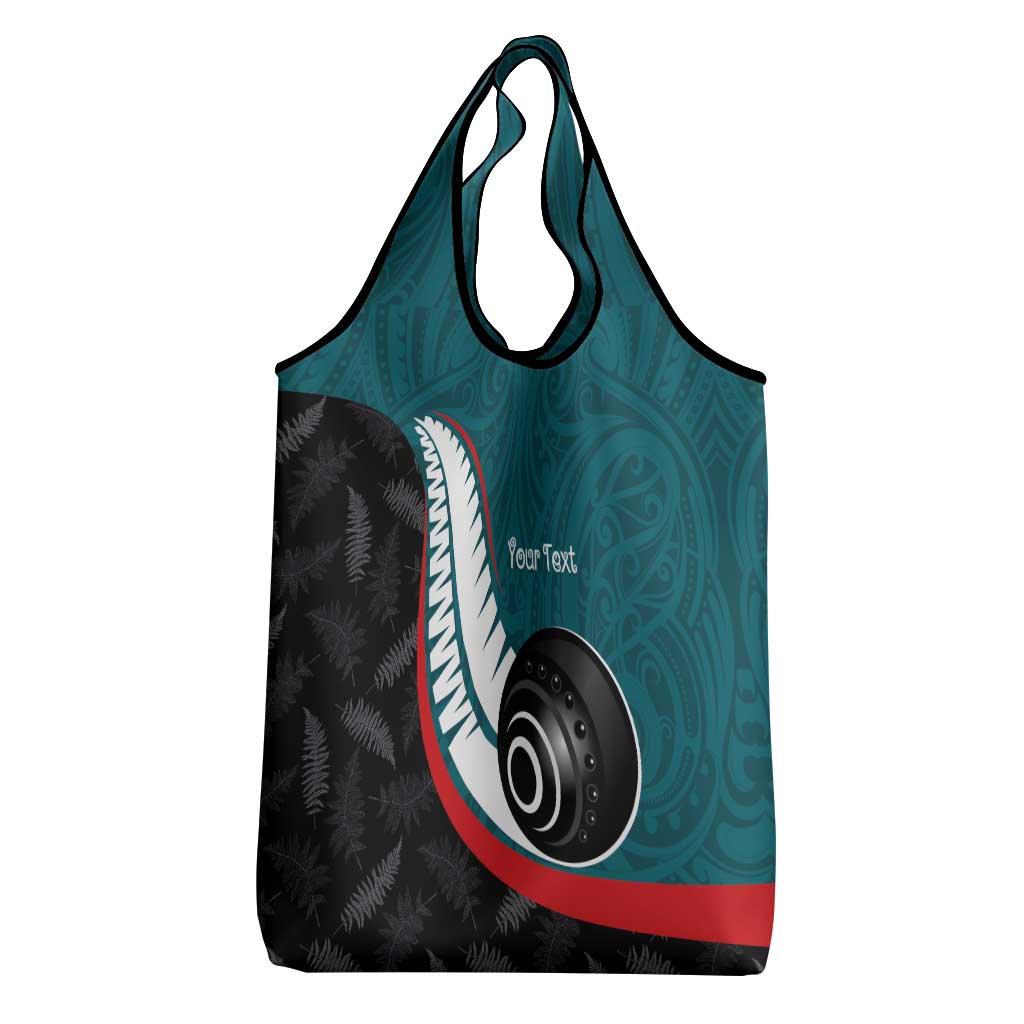 Personalised Aotearoa Lawn Bowls Grocery Bag Maori and Silver Fern Sporty Style Teal Color - Polynesian Pride