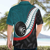 Personalised Aotearoa Lawn Bowls Hawaiian Shirt Maori and Silver Fern Sporty Style Teal Color - Polynesian Pride