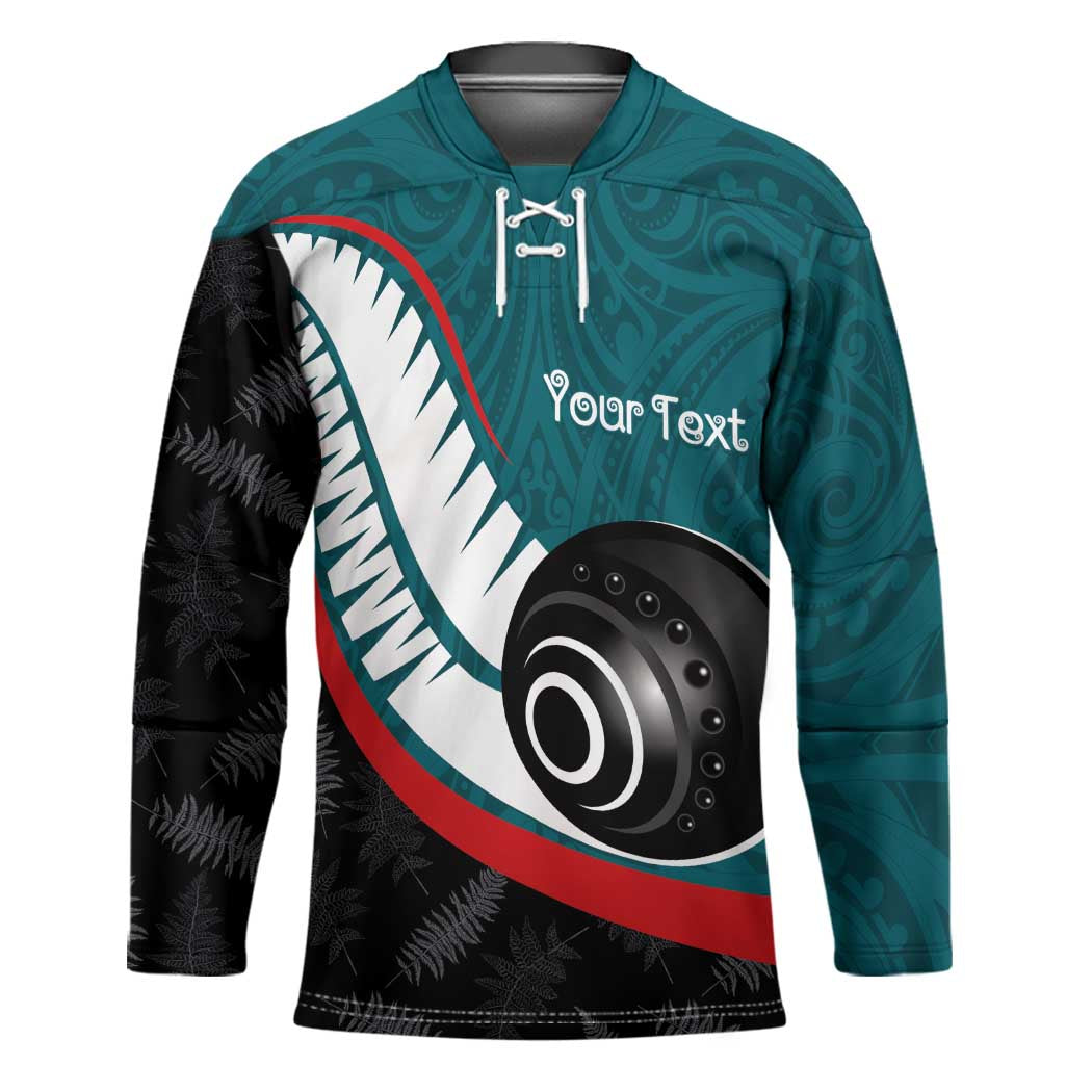 Personalised Aotearoa Lawn Bowls Hockey Jersey Maori and Silver Fern Sporty Style Teal Color - Polynesian Pride