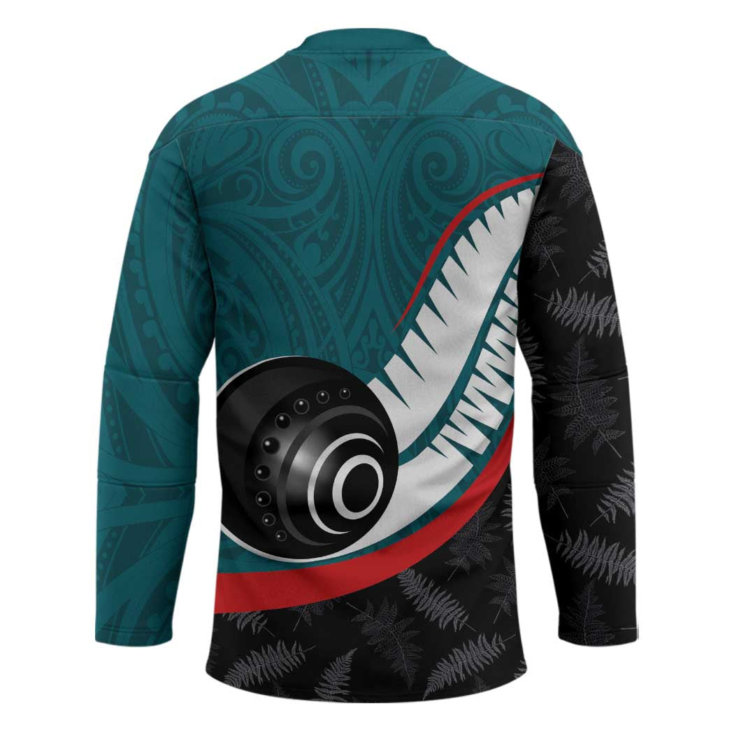 Personalised Aotearoa Lawn Bowls Hockey Jersey Maori and Silver Fern Sporty Style Teal Color - Polynesian Pride