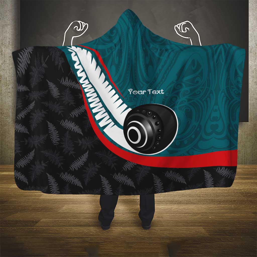 Personalised Aotearoa Lawn Bowls Hooded Blanket Maori and Silver Fern Sporty Style Teal Color - Polynesian Pride