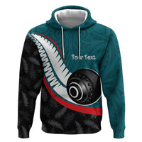 Personalised Aotearoa Lawn Bowls Hoodie Maori and Silver Fern Sporty Style Teal Color - Polynesian Pride