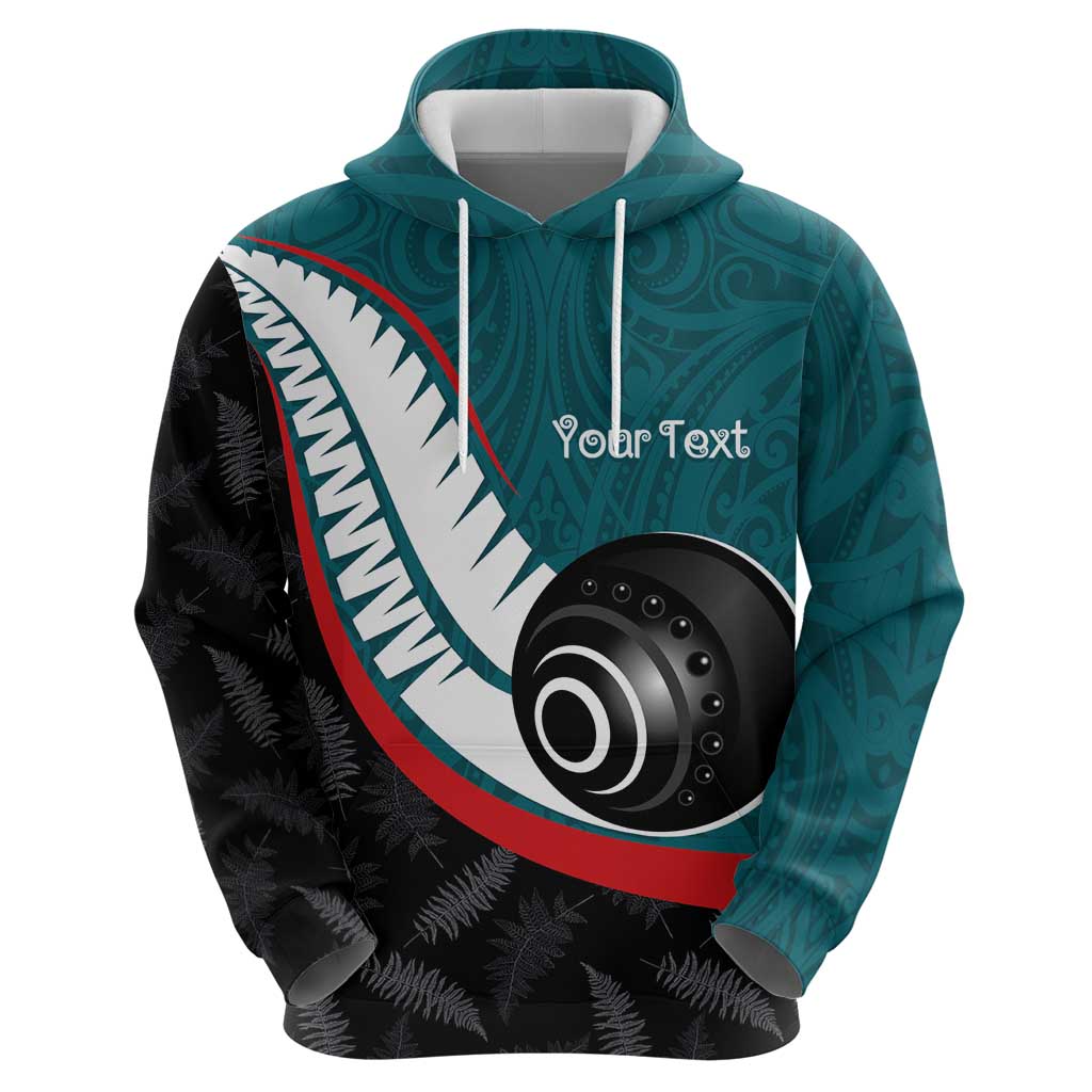 Personalised Aotearoa Lawn Bowls Hoodie Maori and Silver Fern Sporty Style Teal Color - Polynesian Pride