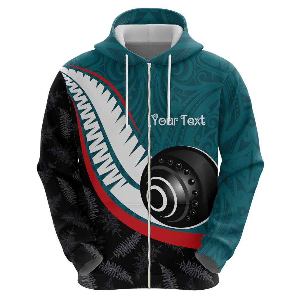 Personalised Aotearoa Lawn Bowls Hoodie Maori and Silver Fern Sporty Style Teal Color - Polynesian Pride