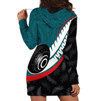 Personalised Aotearoa Lawn Bowls Hoodie Dress Maori and Silver Fern Sporty Style Teal Color - Polynesian Pride