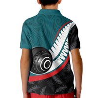 Personalised Aotearoa Lawn Bowls Kid Polo Shirt Maori and Silver Fern Sporty Style Teal Color - Polynesian Pride