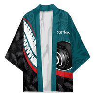 Personalised Aotearoa Lawn Bowls Kimono Maori and Silver Fern Sporty Style Teal Color - Polynesian Pride