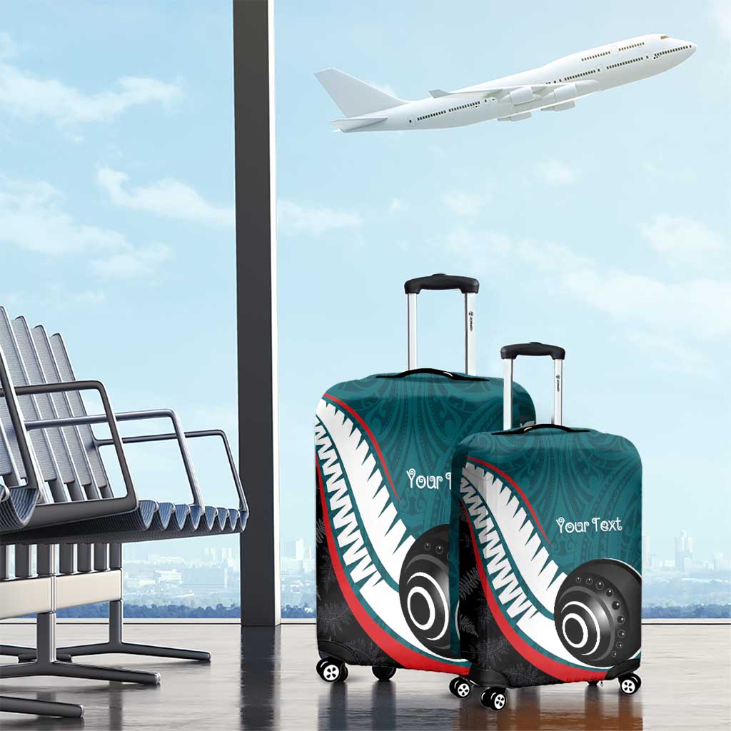 Personalised Aotearoa Lawn Bowls Luggage Cover Maori and Silver Fern Sporty Style Teal Color - Polynesian Pride