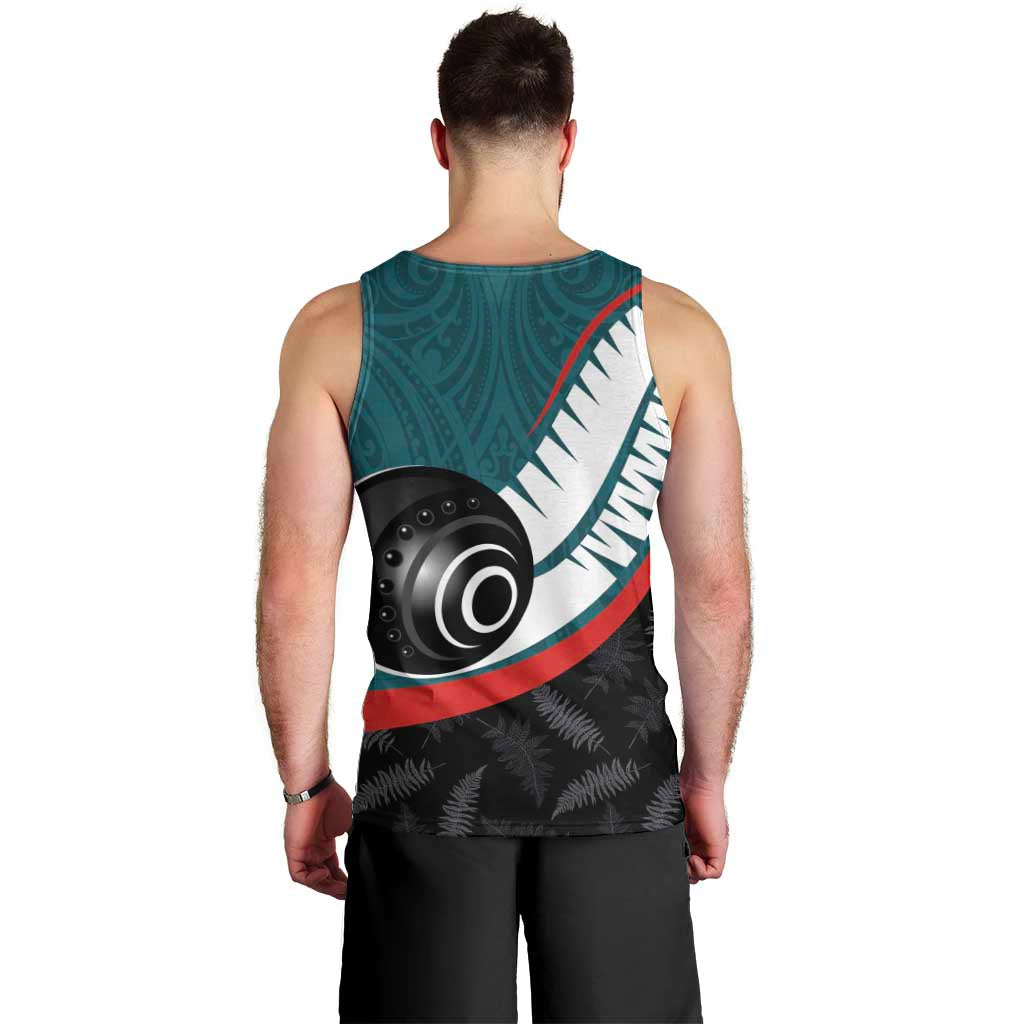 Personalised Aotearoa Lawn Bowls Men Tank Top Maori and Silver Fern Sporty Style Teal Color - Polynesian Pride