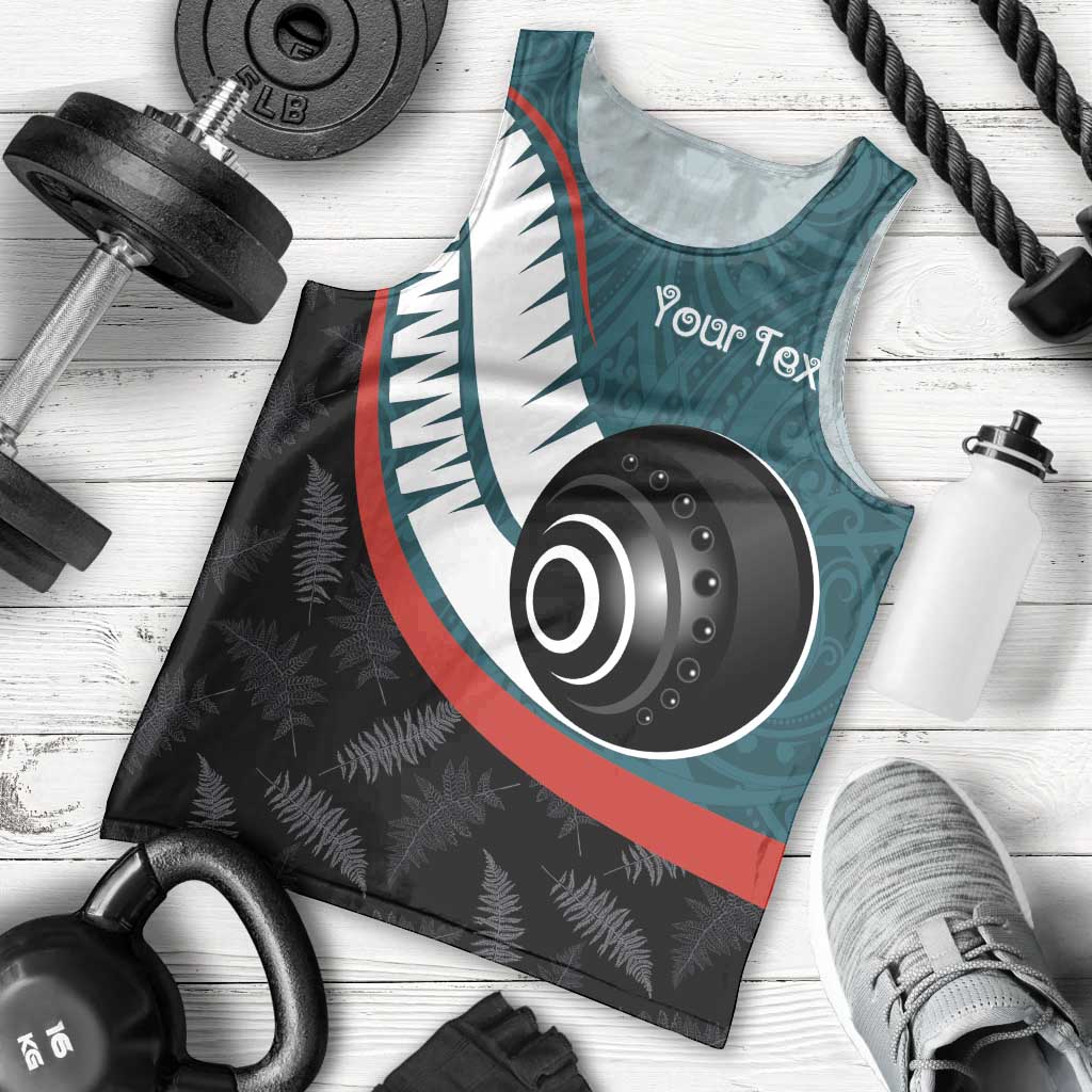 Personalised Aotearoa Lawn Bowls Men Tank Top Maori and Silver Fern Sporty Style Teal Color - Polynesian Pride