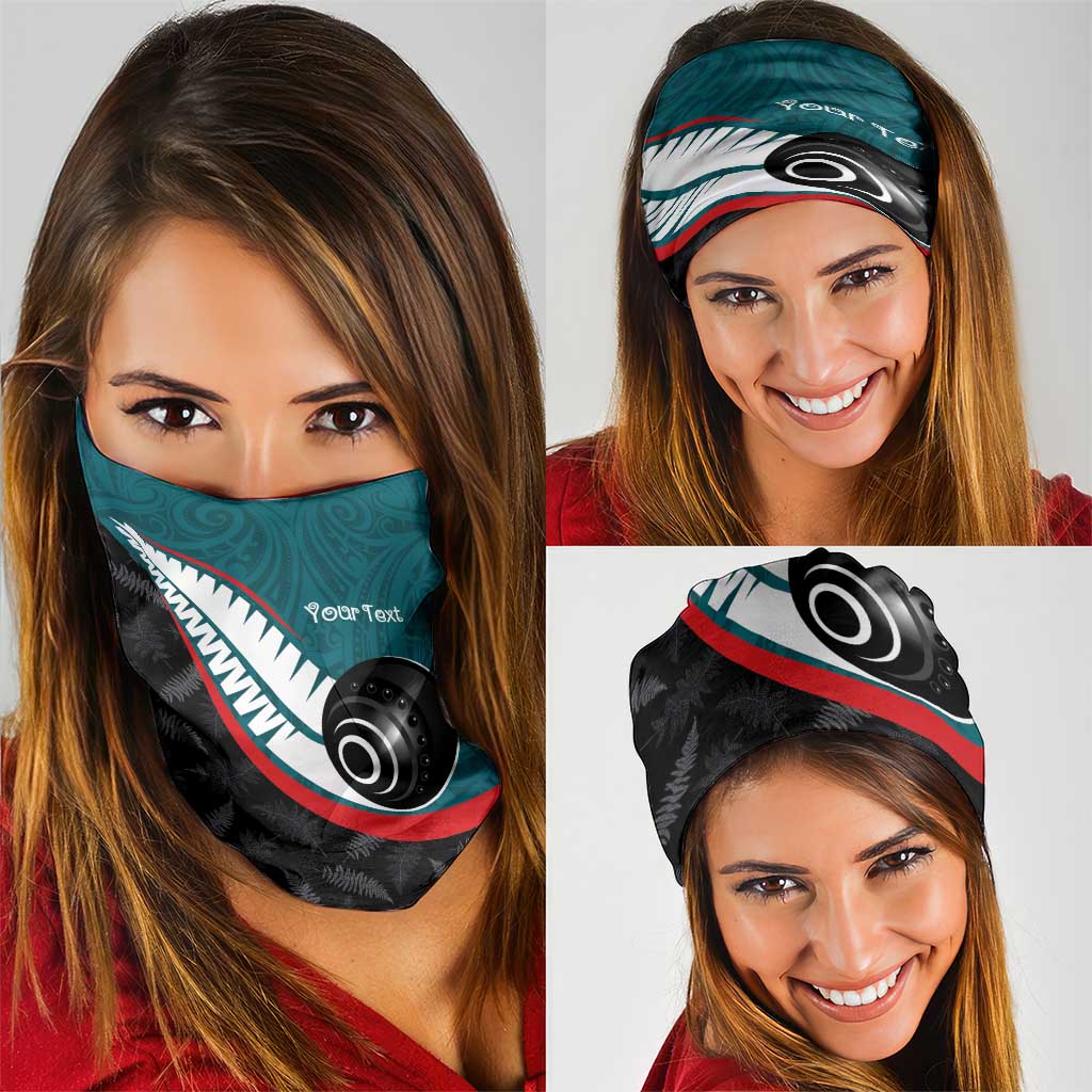 Personalised Aotearoa Lawn Bowls Neck Gaiter Maori and Silver Fern Sporty Style Teal Color - Polynesian Pride