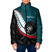 Personalised Aotearoa Lawn Bowls Padded Jacket Maori and Silver Fern Sporty Style Teal Color - Polynesian Pride