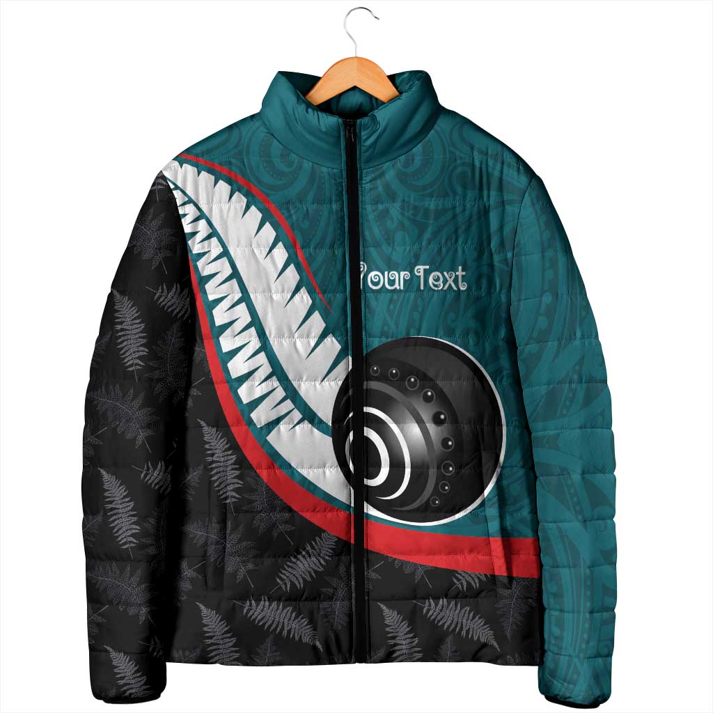 Personalised Aotearoa Lawn Bowls Padded Jacket Maori and Silver Fern Sporty Style Teal Color - Polynesian Pride