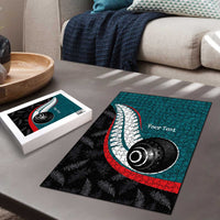 Personalised Aotearoa Lawn Bowls Puzzle Maori and Silver Fern Sporty Style Teal Color - Polynesian Pride