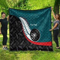 Personalised Aotearoa Lawn Bowls Quilt Maori and Silver Fern Sporty Style Teal Color - Polynesian Pride