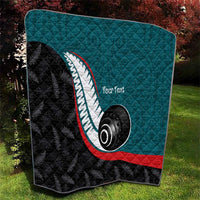 Personalised Aotearoa Lawn Bowls Quilt Maori and Silver Fern Sporty Style Teal Color - Polynesian Pride