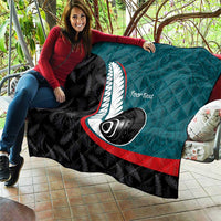 Personalised Aotearoa Lawn Bowls Quilt Maori and Silver Fern Sporty Style Teal Color - Polynesian Pride