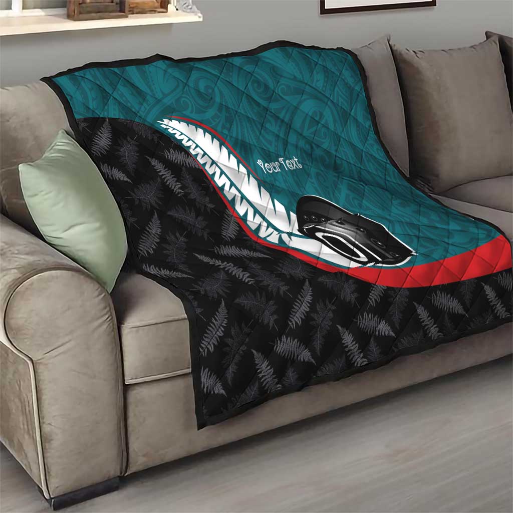 Personalised Aotearoa Lawn Bowls Quilt Maori and Silver Fern Sporty Style Teal Color - Polynesian Pride