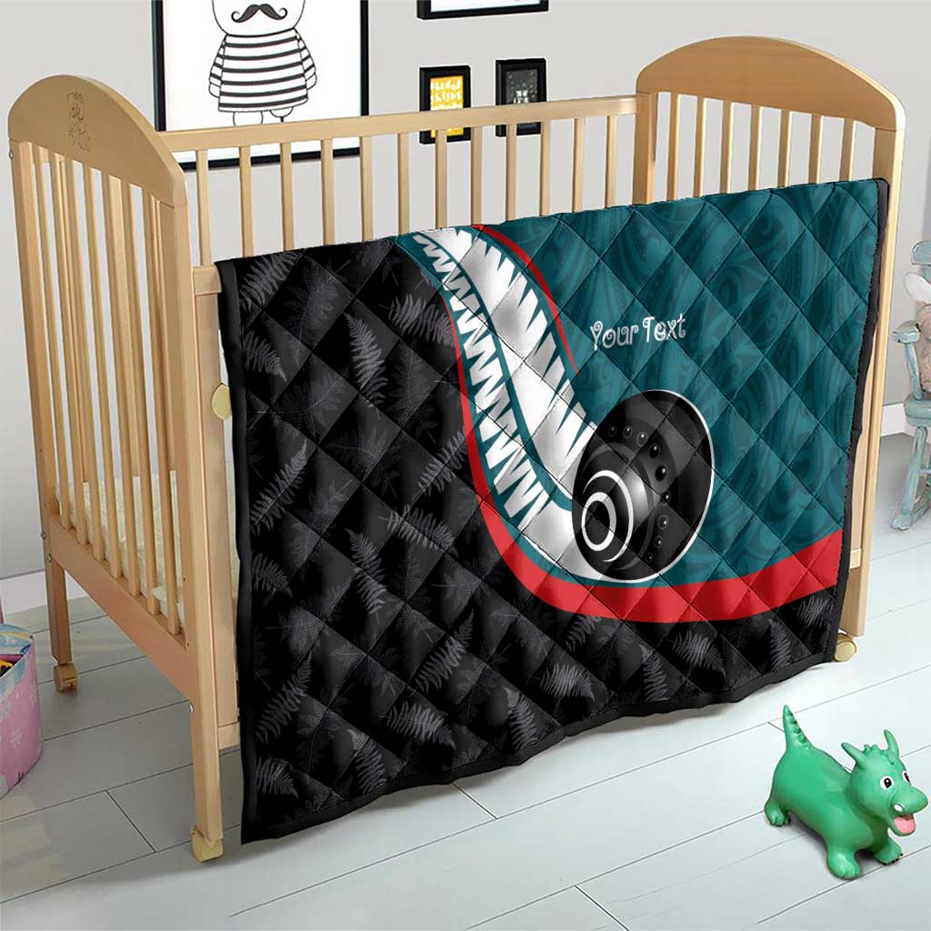 Personalised Aotearoa Lawn Bowls Quilt Maori and Silver Fern Sporty Style Teal Color - Polynesian Pride