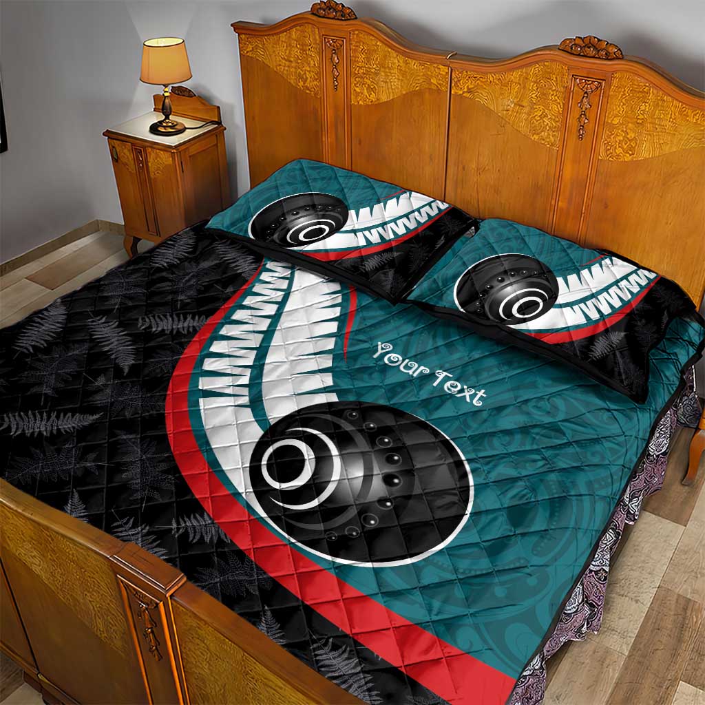Personalised Aotearoa Lawn Bowls Quilt Bed Set Maori and Silver Fern Sporty Style Teal Color - Polynesian Pride