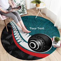 Personalised Aotearoa Lawn Bowls Round Carpet Maori and Silver Fern Sporty Style Teal Color - Polynesian Pride