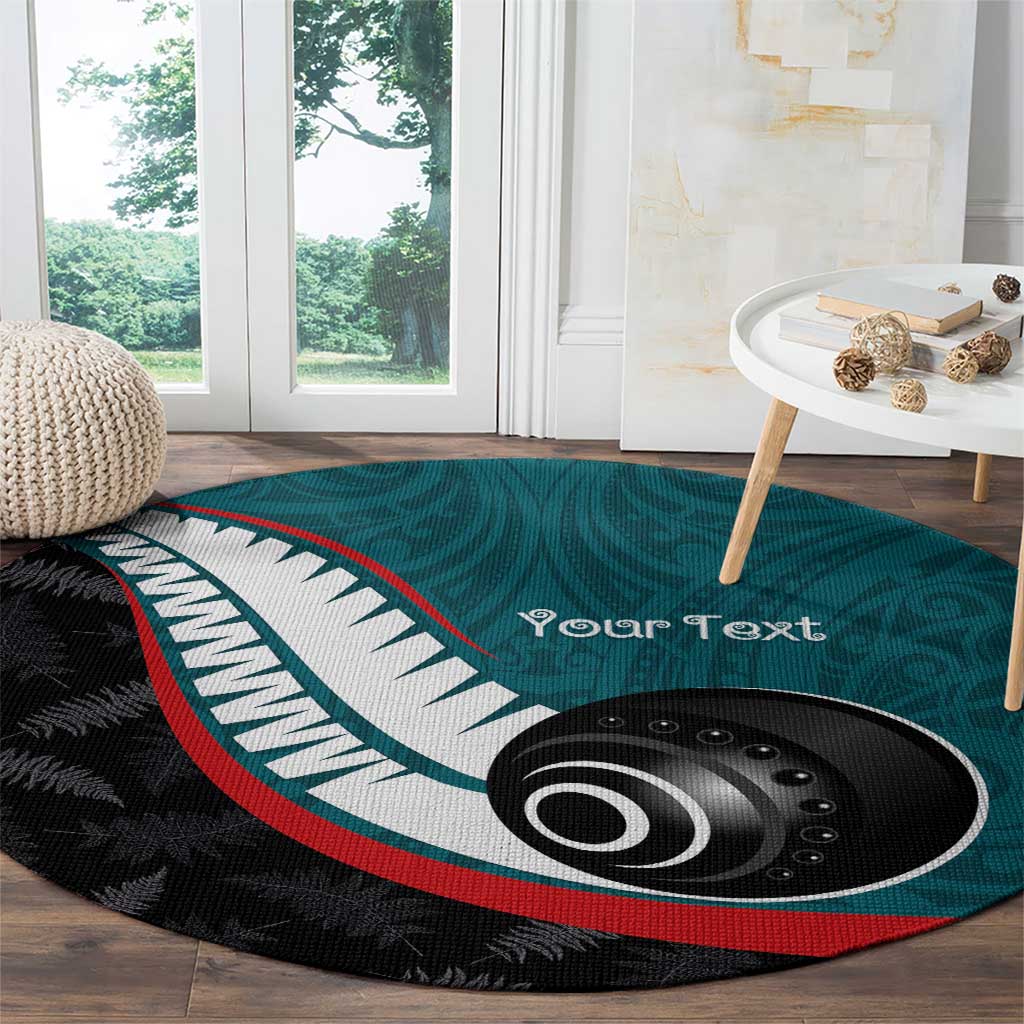 Personalised Aotearoa Lawn Bowls Round Carpet Maori and Silver Fern Sporty Style Teal Color - Polynesian Pride