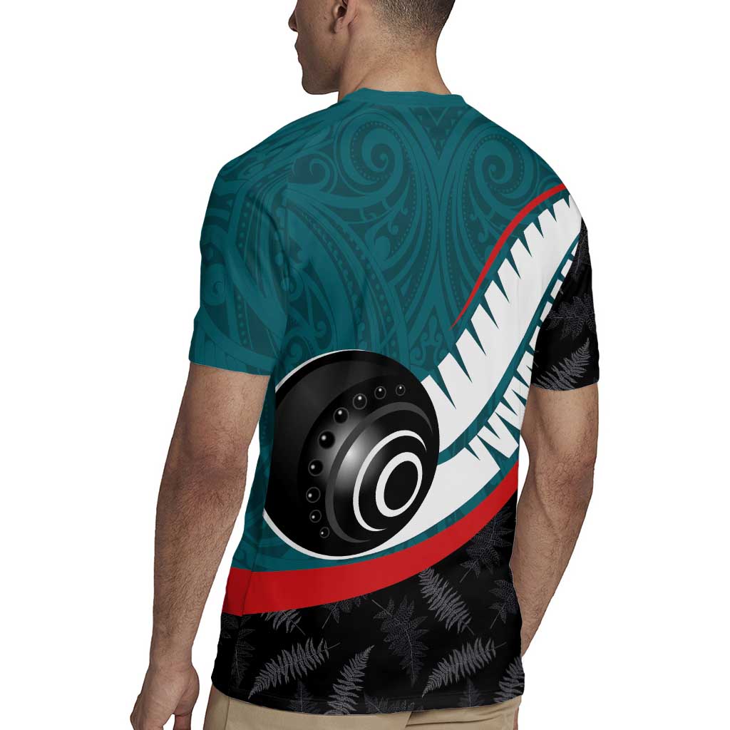 Personalised Aotearoa Lawn Bowls Rugby Jersey Maori and Silver Fern Sporty Style Teal Color - Polynesian Pride