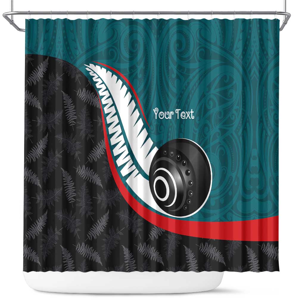 Personalised Aotearoa Lawn Bowls Shower Curtain Maori and Silver Fern Sporty Style Teal Color - Polynesian Pride